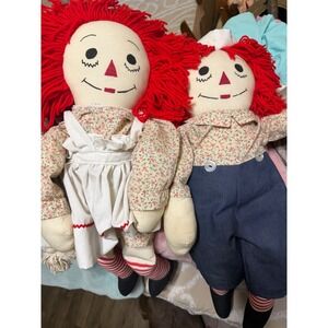 Vintage Raggedy Ann‎ and Andy Plush Rag Dolls Pair Red Yarn Hair 25 Inch Large